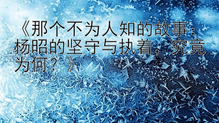 《那个不为人知的故事：杨昭的坚守与执着，究竟为何？》